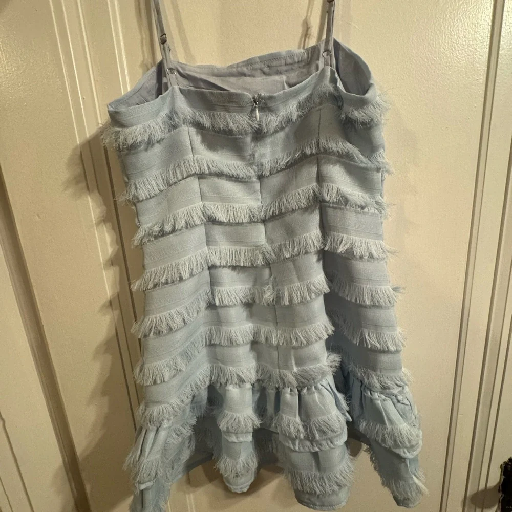 Princess Polly Molina Mini Dress Size 2 Fringe Tiered Flapper Party Light Blue - Picture 3 of 3